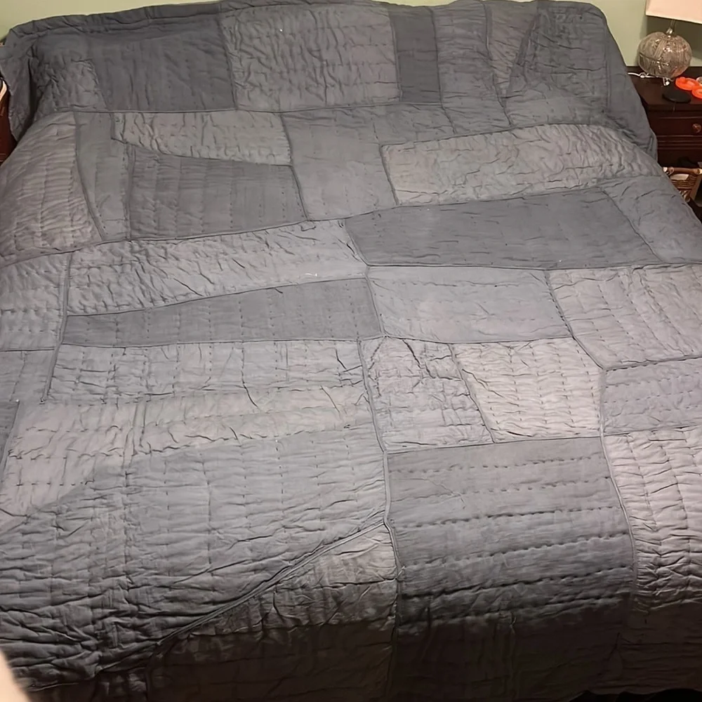 New Anthropologie Ellery Pieced California King Size Quilt Dark Blue
